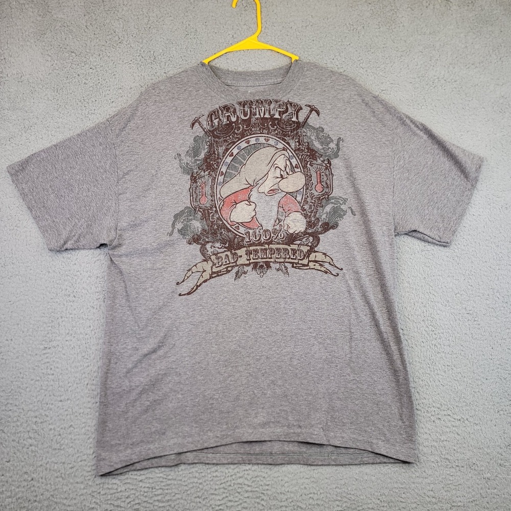 Disney Shirt Adult XL Grumpy Seven Dwarfs‎ Gray Short Sleeve Crew Neck T Shirt